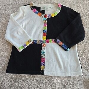 Design Options By Philip & Jane Gordon Button-Up Cardigan Colorblock Sequins M